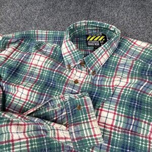 VTG Big Rock Canyon Mens XL Flannel Shirt Green Plaid‎ Long Sleeve Rugged Wear